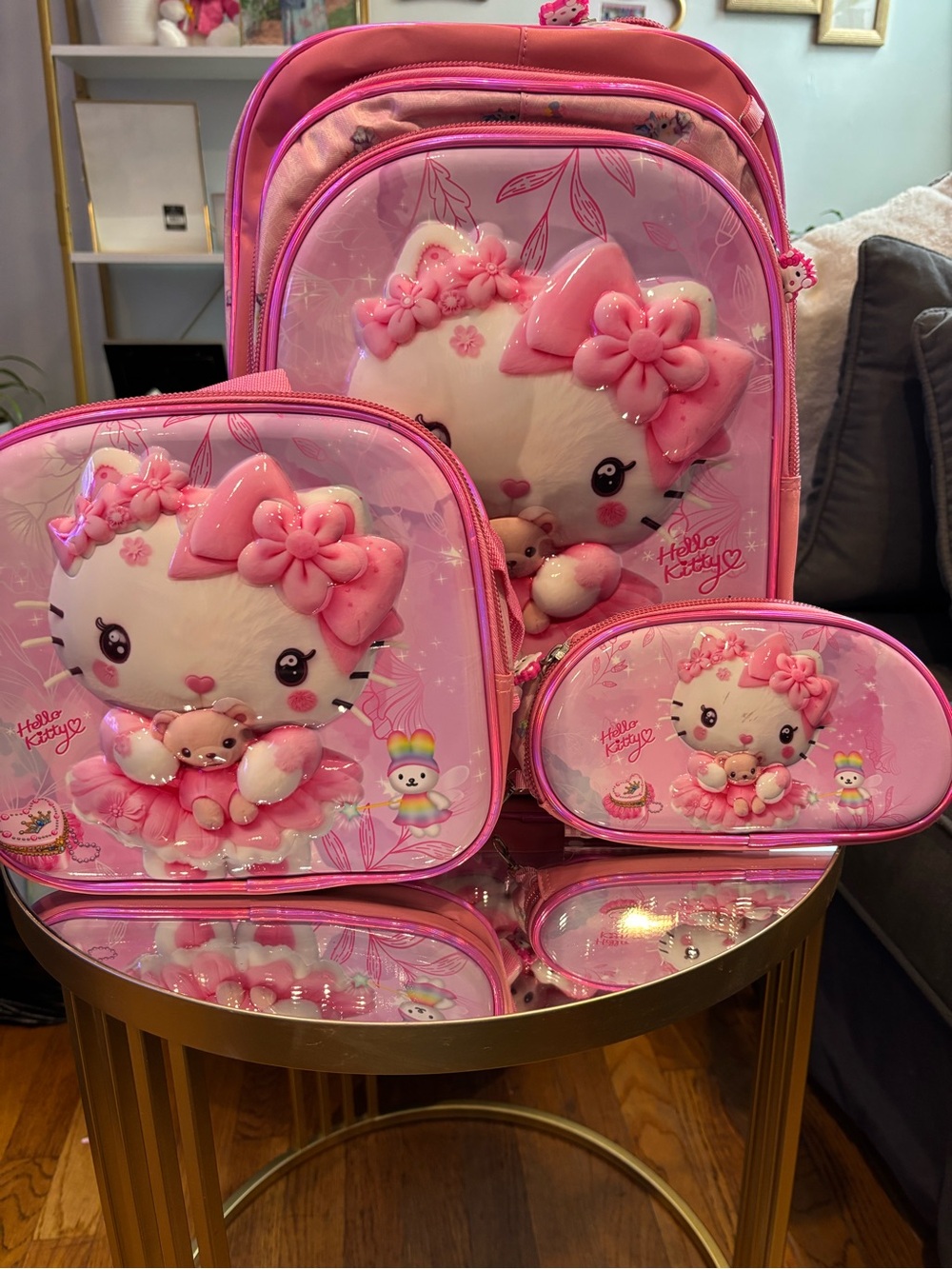Hello Kitty Pink Kids Backpack + Lunch Bag + Pencil Case Set